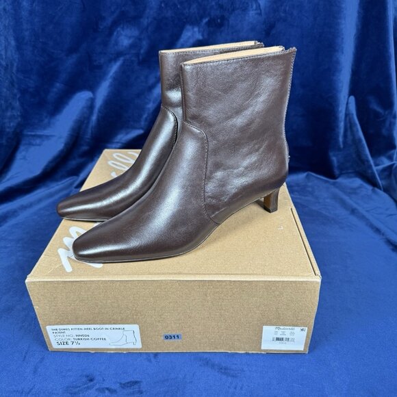 Madewell The Dimes Kitten-Heel Boot In Crinkle Patent Turkish Coffee 7.5 0311 - Picture 2 of 4